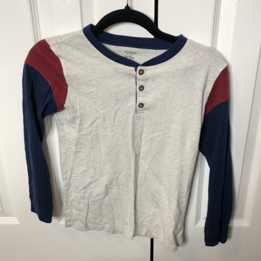 Carter’s Kids Long Sleeve Henley Shirt - White, navy Blue, and maroon, size 10